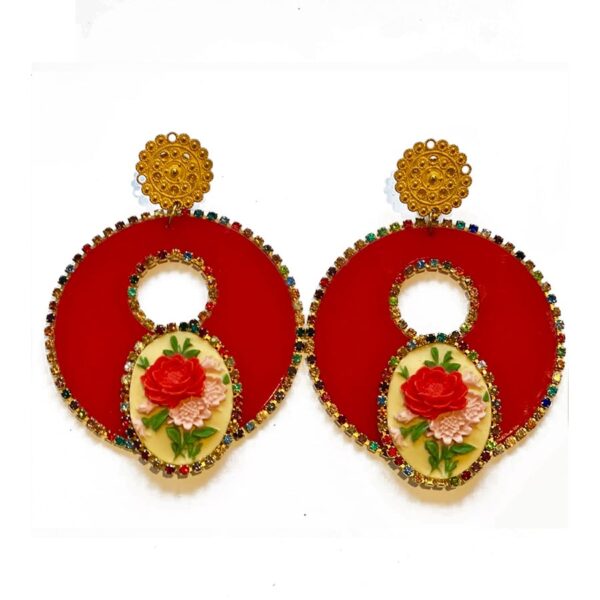 Pendientes aro flamenca, strass de colores y camafeo
