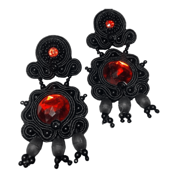 Pendientes de Soutache con Alamares Taurinos en Negro y Rojo