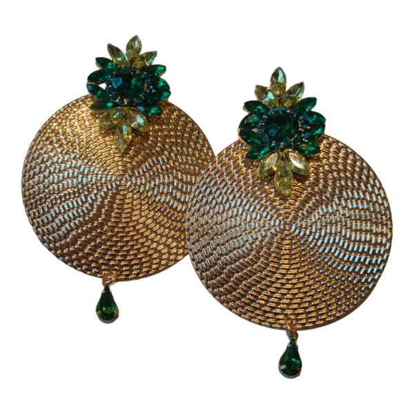 Pendientes Dorados con Pedrería Verde