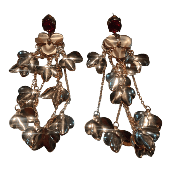Pendientes de Colgantes Dorados con Piedra Roja